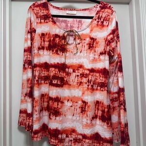 Cato Red and White Tie-Dye Long Sleeve Top